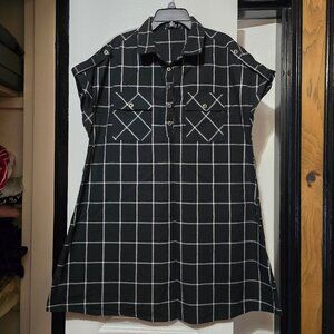 Shein Women's Black & White Checkered Shirt Dress W Buttoned Collar Size Medium
